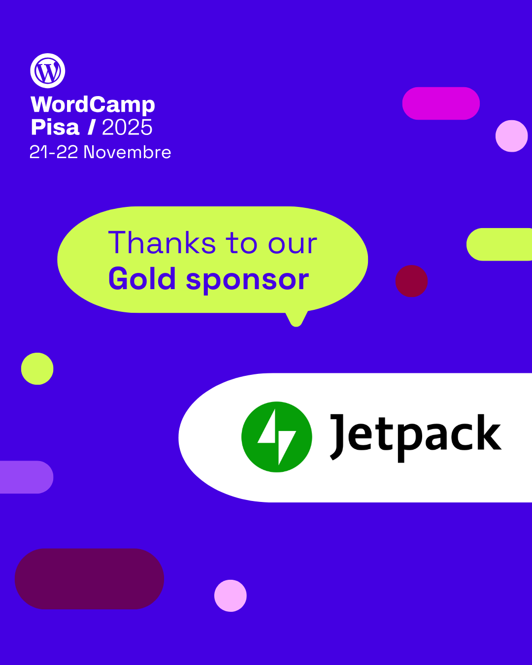 Grazie a Jetpack, sponsor gold di WordCamp Pisa 2025