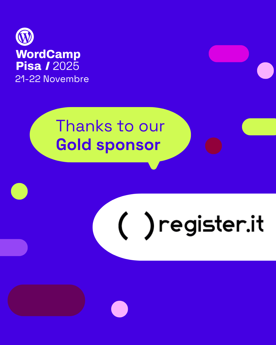 Grazie a Register.it, sponsor gold di WordCamp Pisa 2025