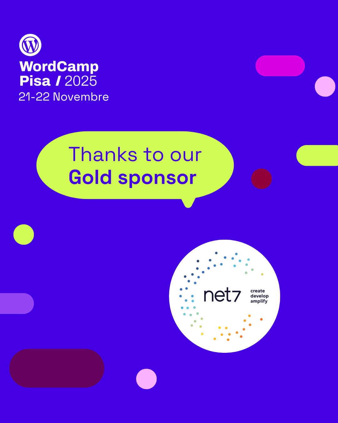 Grazie a Net7, sponsor gold di WordCamp Pisa 2025