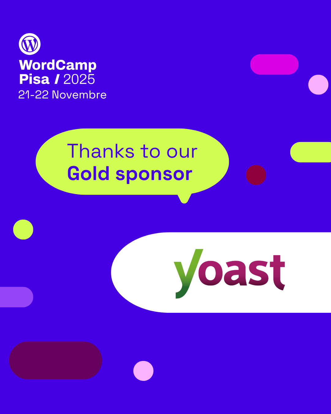 Grazie a Yoast, sponsor gold di WordCamp Pisa 2025