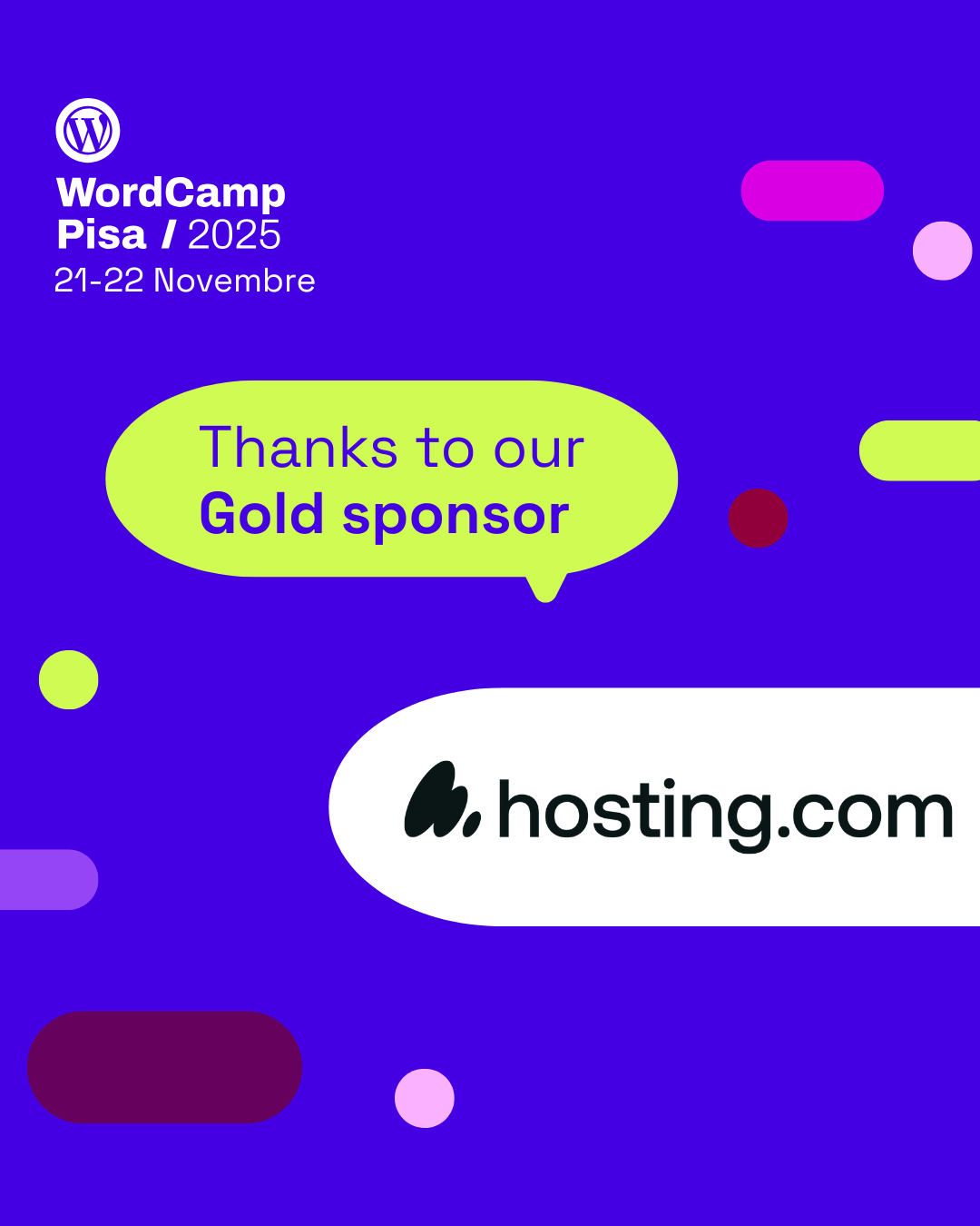 Grazie a Hosting.com, sponsor gold di WordCamp Pisa 2025