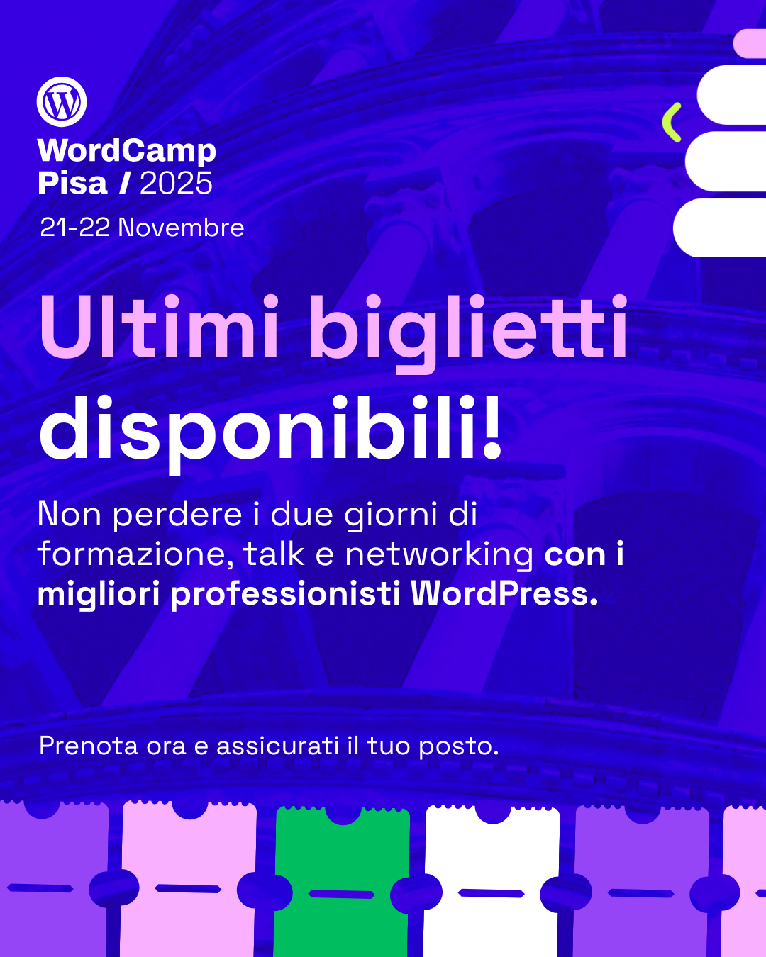 WordCamp Pisa 2025 è alle porte! Affrettati ad acquistare i biglietti rimanenti